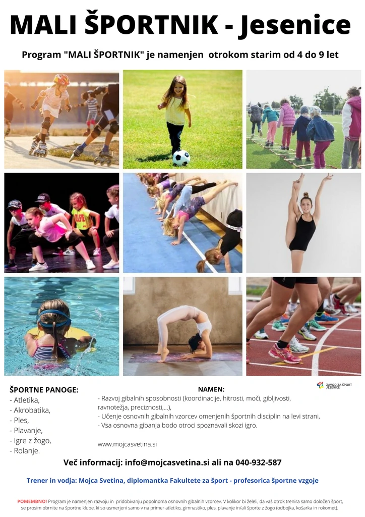 Malo športnik jesenice - gibalni program/telovadba za otroke 4-9 let